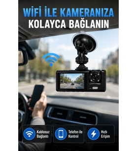 Çift Kameralı WiFi Araç Kamerası 170° Geniş Açı Full HD Araç İçi Kayıt Sistemi