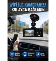 Çift Kameralı WiFi Araç Kamerası 170° Geniş Açı Full HD Araç İçi Kayıt Sistemi