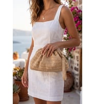 Vintage Model Örme Hasır Kadın Portföy Clutch Çanta