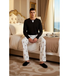 Kadın Bisiklet Yaka Waffle Pijama Takımı Kayak Desenli Pantolon Fonksiyonel Dayanıklı Spor