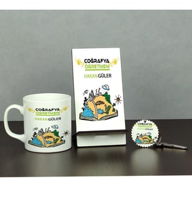 Coğrafya Öğretmenine Hediye Üçlü Set (Kupa + Telefon Standı + Anahtarlık)