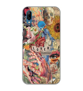 Huawei P20 Lite Uyumlu Aesthetic Vintage Kolaj Desenli Şeffaf Telefon Kılıfı