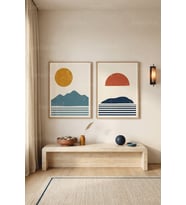 Minimalist Geometrik Soyut 2'li Ahşap Çerçeveli Tablo Seti