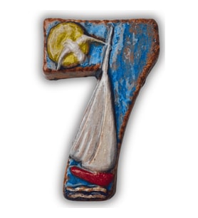 El Yapımı Deniz Temalı Seramik Kapı No.7 - 8x13 cm - Akdeniz/Ege ruhu - Dekoratif Ev, Villa, Site Girişi, Dış Mekan ve Apartman Girişi