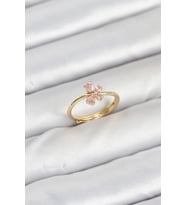 Pirinç Gold Renk Pembe Kelebek Kadın Yüzük 5886