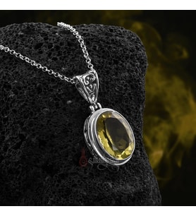 Peridot Doğal Taşlı Gümüş Kolye