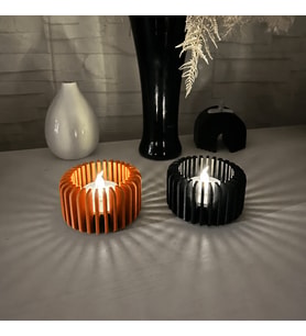 3D Baskı Modern Çizgili Mumluk - Tealight Mumluk (1 Adet)-Turuncu