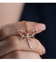 Vaoov 925 Ayar Gümüş Renkli Taşlı Yusufçuk Kolye (Rose)