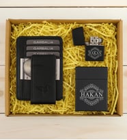 BK Gift Kişiye Özel Garbalia Hakiki Deri Mıknatıs Kapaklı Cüzdan Kartlık & Sigara Saklama Kutusu & Çakmak Hediye Seti-1  Babalar Günü Hediyesi, Erkeklere Özel Hediye