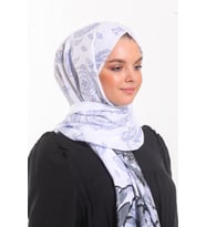 Çiçekli Desen Pavia Seri Şal Eşarp Askısı ile Birlikte 90X200 cm Beyaz Siyah-90X
