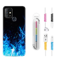 INFINIX Hot 8 9 10 11S Hot 10 Play 10T Kılıf Kablo Koruma Spiral Silikon Blue Fire 1678
