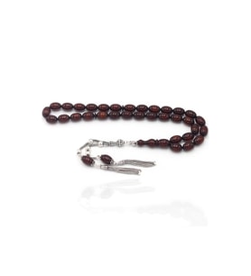 Bordo İskender Kesim Fırınlanmış Gümüş Püsküllü Sıkma Kehribar Tesbih 201022939