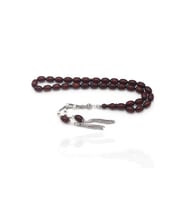 Bordo İskender Kesim Fırınlanmış Gümüş Püsküllü Sıkma Kehribar Tesbih 201022939