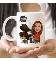 Kişiye Özel Piyanist Kadın Karikatürlü Kupa Bardak