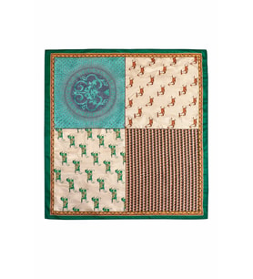 Yeşil Çerçeveli Patchwork Desenli 70x70 Fular – Büyük Boy Şık Kadın Boyun Fuları