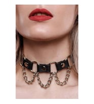 Zincir Ve Halka Detaylı Deri Choker Tasma Boyunluk Aksesuar (Kırmızı)