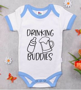 BK Kids Drinking Buddies Tasarımlı Mavi Bebek Body Zıbın-1