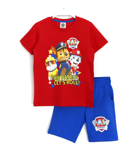 Paw Patrol Marshall Rubble Chase Baskılı Erkek Çocuk Takım Mavi Kırmızı