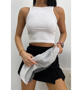 Kadın Halter Yaka Crop Bluz (Beyaz)