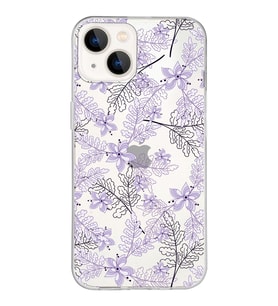 Apple iPhone 13 Mini Uyumlu Kapak Floral Lila Tasarımlı Şeffaf Silikon Kılıf