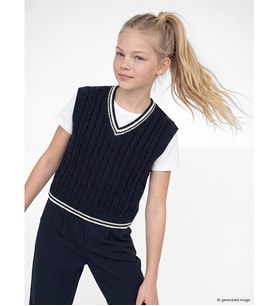 LCW Kids Lacivert V Yaka Kız Çocuk Triko Süveter