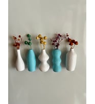 Miniflora - 5'li Magnetli Mini Vazo - Beyaz & Açık Mavi - Buzdolabı Süsü