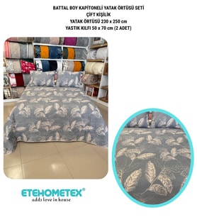 ETEHOMETEX Battal Boy Pamuklu Kapitoneli Yatak Örtüsü Seti