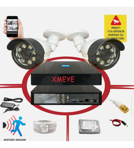 2 li Hareket Algılayan 5 MP Lens 8 Warm Led Gece Renkli Gösteren Güvenlik Kamerası Seti BS 2308W
