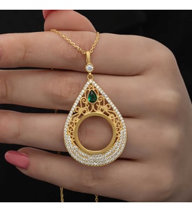 Gümüş Gold Kaplama Damla Çeyrek Takılabilen Kadın Kolye
