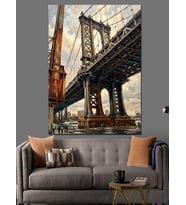 New York Brooklyn Köprüsü Görseli Dekoratif Kanvas - Mdf Ahşap Tablo