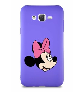 Samsung Galaxy J7 Core Soft Premier Kapak Minnie Mouse-A Tasarımlı Silikon Kılıf - Mor (Şeffaf)