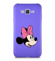 Samsung Galaxy J7 Core Soft Premier Kapak Minnie Mouse-A Tasarımlı Silikon Kılıf - Mor (Şeffaf)