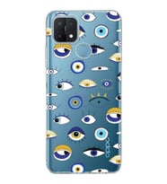 PrintiFy Oppo A15S  ile Uyumlu 1mm Slim Fit Nazar Boncuğu 2 Baskılı Şeffaf  Kılıf
