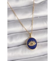 316L Çelik Gold Renk Zincir Mi Mineli Zirkon Taşlı Göz İşleme Kadın Kolye - TJ-BKO9505