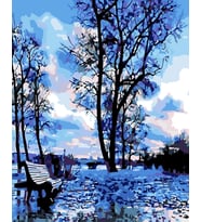 Mavi Bahar Sayılarla Boyama Seti 50x65 cm (Tuval Şasesine Gerili)