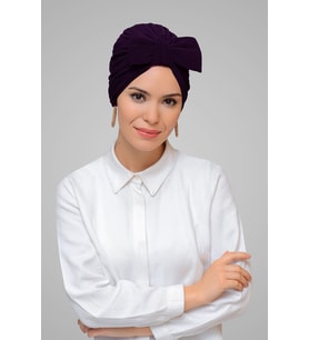 Mürdüm Pratik Hazır Geçmeli Tesettür Bone Sandy Kumaş Fiyonklu Büzgülü 7006_07