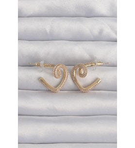 Pirinç Gold Renk Zirkon Taşlı Kıvrımlı Yarım Kalp Küpe TJ-BKP9279