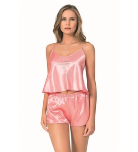 Amora Secret Mercan Saten Babydoll Şort Takımı
