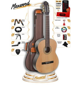 Maxword X50-EQ Ekolayzerli Profesyonel Elektro Klasik Gitar Seti Natural El Yapımı
