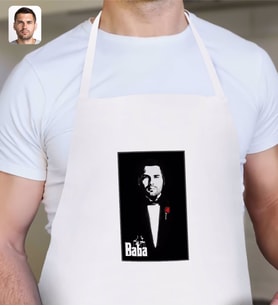BK Gift Kişiye Özel Godfather Baba Silüet Tasarımlı Beyaz Mutfak Önlüğü-8