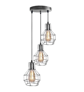 RİOLİGHT VİNTAGE,RETRO,RUSTİK GÜMÜŞ GRİ FIRÇALI PATİNE 3XE27 KAFES METAL SARKIT AVİZE TABAN ÇAP:30CM