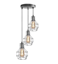 RİOLİGHT VİNTAGE,RETRO,RUSTİK GÜMÜŞ GRİ FIRÇALI PATİNE 3XE27 KAFES METAL SARKIT AVİZE TABAN ÇAP:30CM