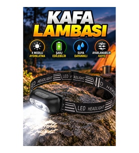 Ayarlanabilir Şarj Edilebilir LED Kafa Lambası Kamp ve Balıkçı Feneri 4 Modlu