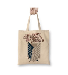 Attack On Titan Beyaz Bez Çanta Uzun Saplı Alışveriş Plaj Çantası