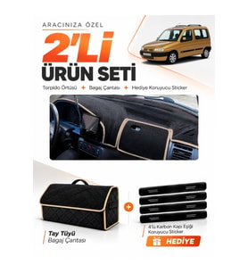 e-biz CITROEN BERLİNGO M49 (1996-2001) Uyumlu Torpido Örtüsü + Tay Tüyü Çanta - Siyah-Bej - CI002