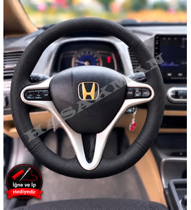 Honda Civic FD6 Dikme Direksiyon Kılıfı Premium Komple Delikli Deri Siyah Dikiş 2006-2012