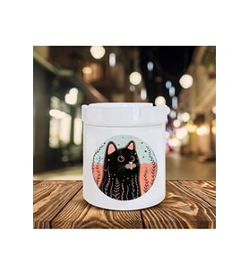 Siyah Kara Kedi Baskılı Seramik Kokusuz Küllük