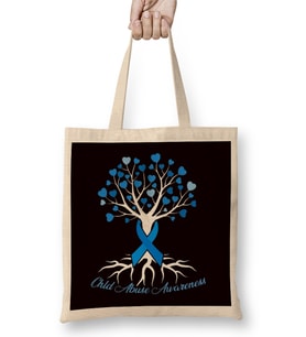 Blue Ribbon Tree Heart Child Abuse Prevention Month Support Bez Çanta Uzun Saplı