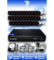 PICAM 32 Kameralı Uzay 32 Dış Kamera Set 500 GB HDD Full HD Gece Görüşlü Güvenlik Kamerası Sistemi