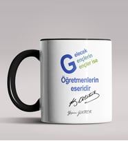 Kişiye Özel Atatürk Sözleri Tasarımlı Siyah Renk Kupa Bardak  (Siyah)